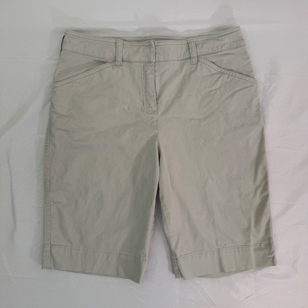 Jones New York Sport Petite Khaki Bermuda Shorts Tan Stretch Cotton Size 10P